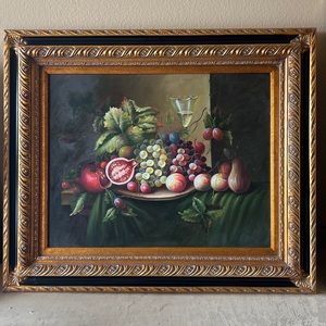 FRUIT STILL-LIFE OIL ON CANVAS IN ORNATE FRAME